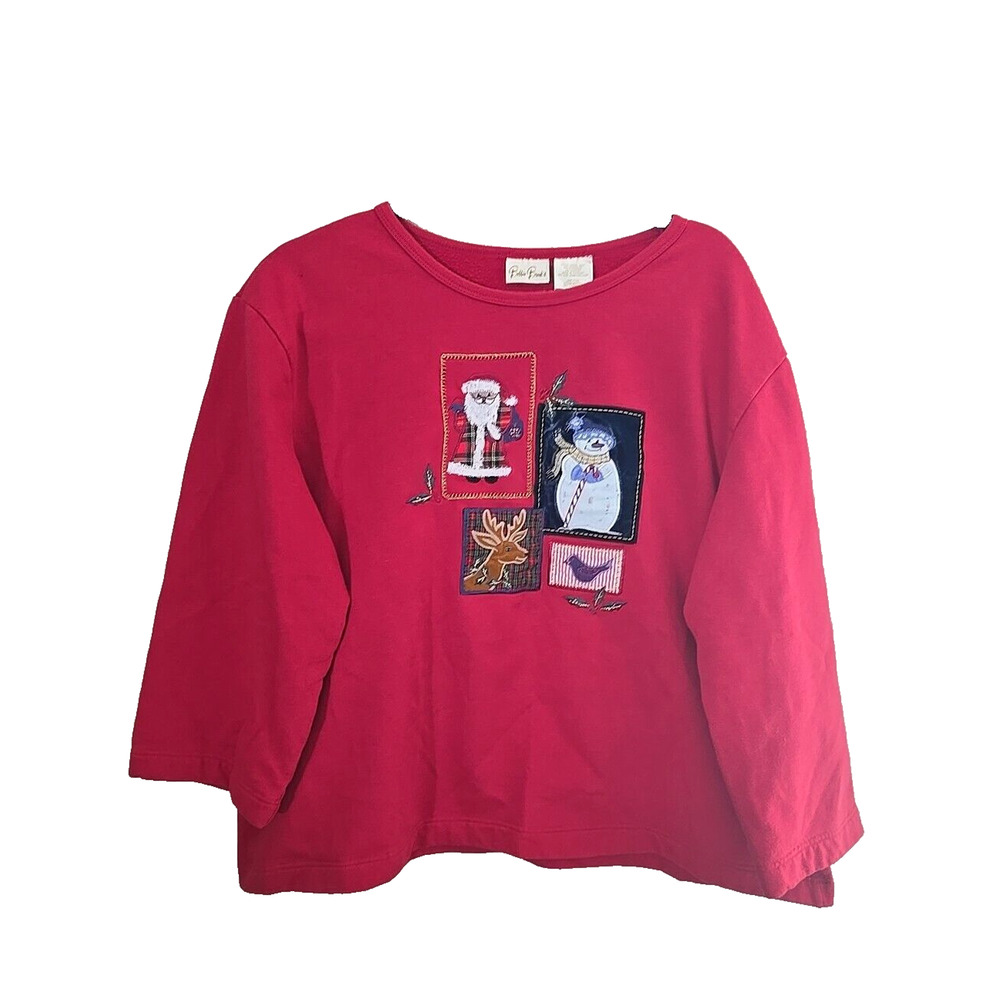 VTG Bobbie Brooks Pink Christmas Theme Long Sleeve Pullover Sweatshirt Womans XL